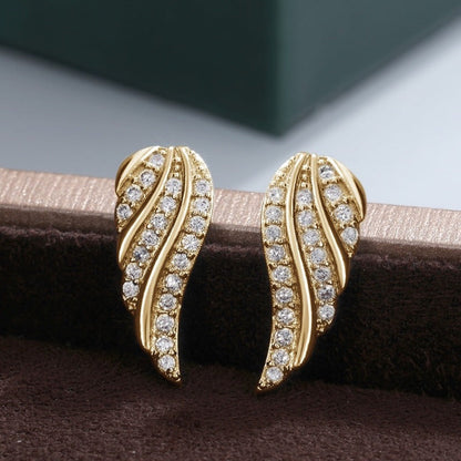 Modern Leaf Pave Aretes | Oro