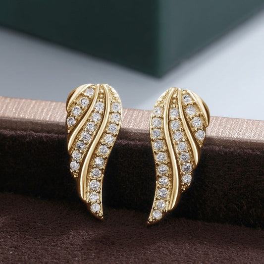 Modern Leaf Pave Aretes | Oro