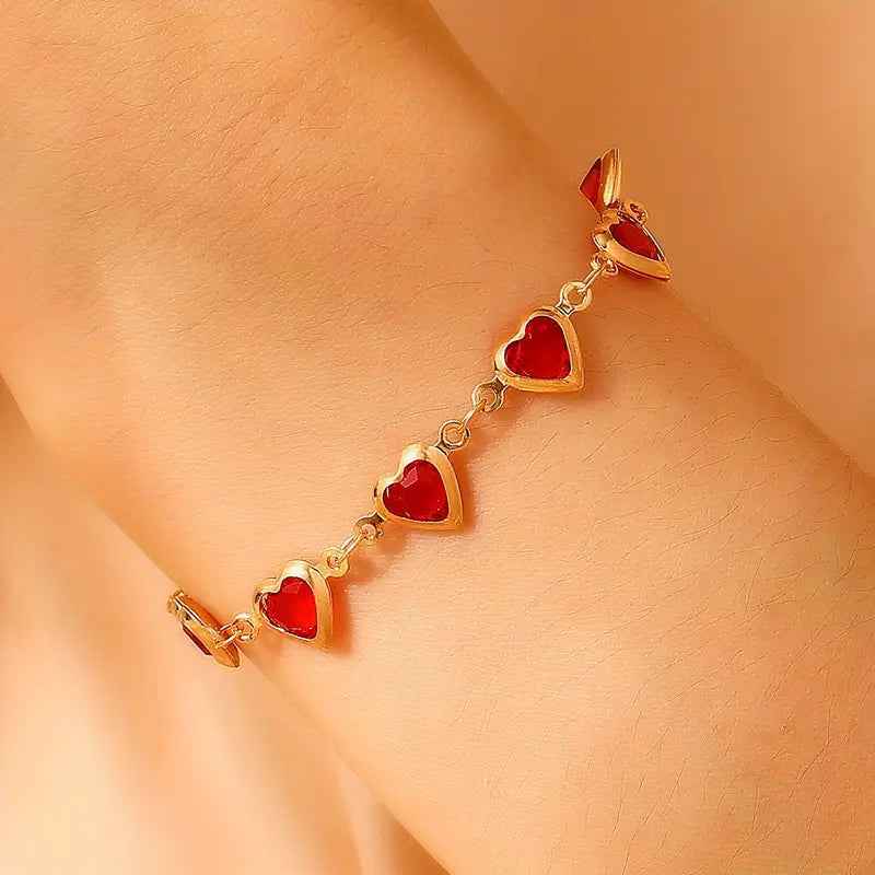 Oro Rubí Corazón Chain Pulsera