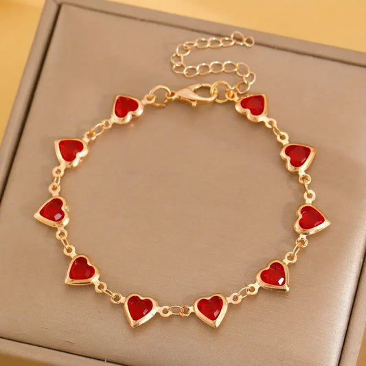 Oro Rubí Corazón Chain Pulsera