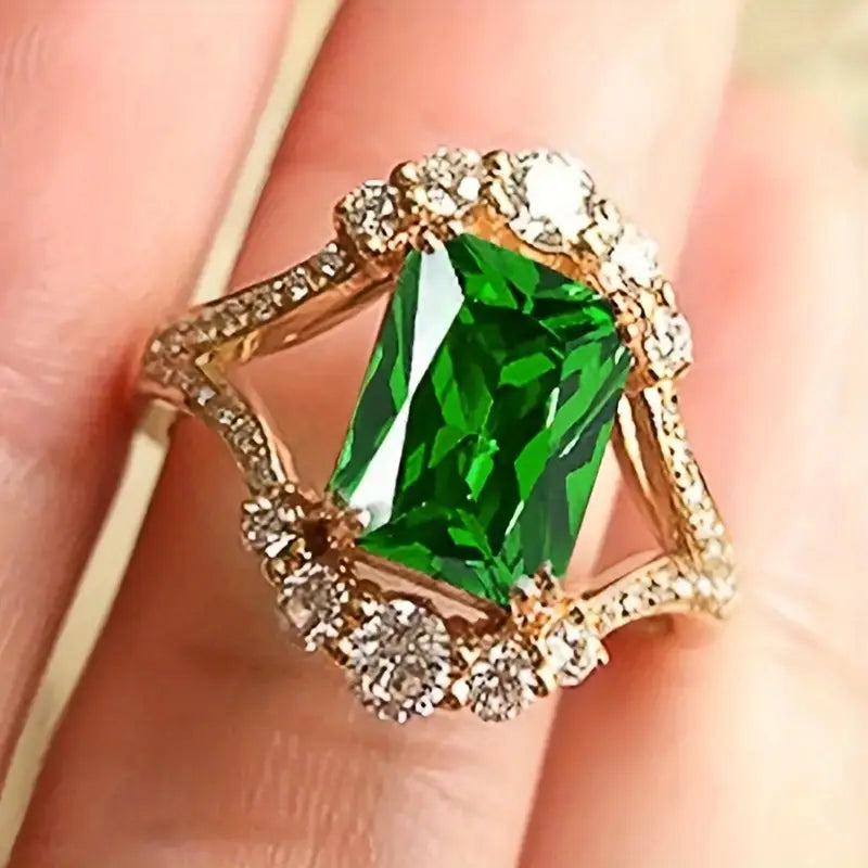 Oro Esmeralda Halo Anillo