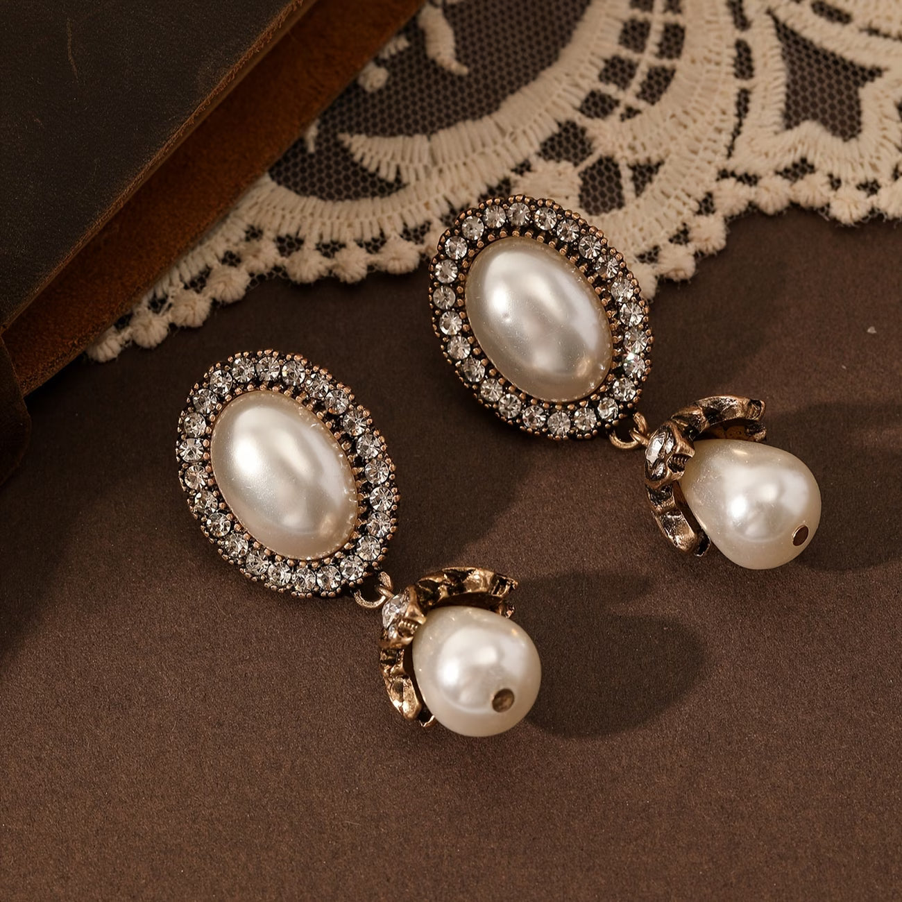 Vintage Perla Frame Aretes Colgantes