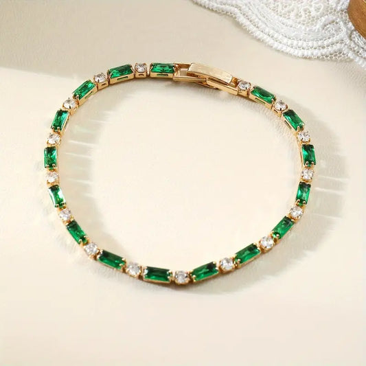 Oro Esmeralda Alternating Pulsera Tenis