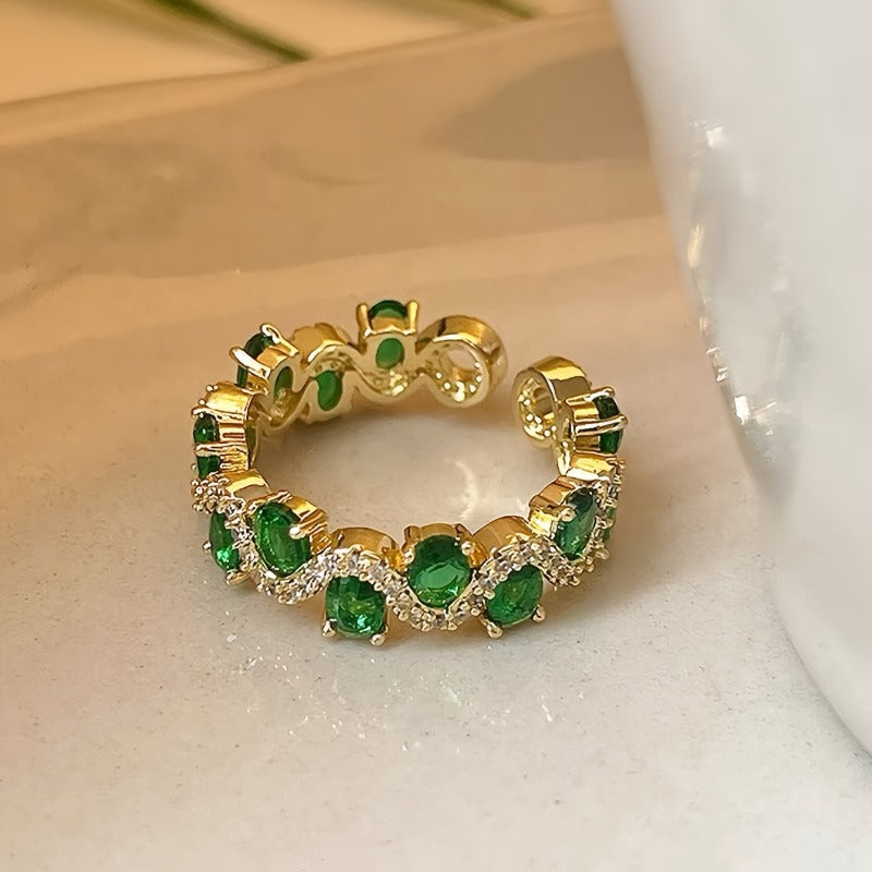 Calira Sparkling Esmeralda Open Anillo | Oro