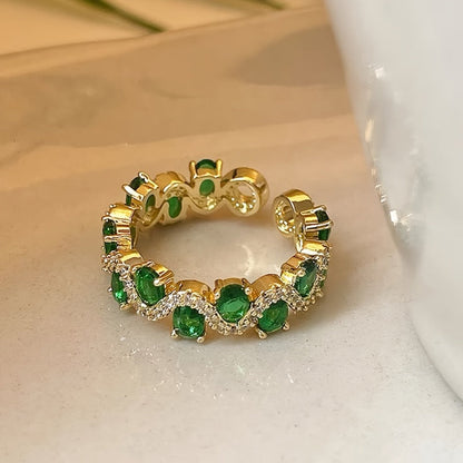 Calira Sparkling Esmeralda Open Anillo | Oro