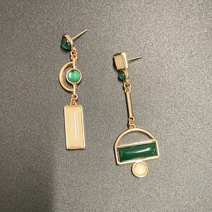 Oro Esmeralda Geometric Aretes Colgantes