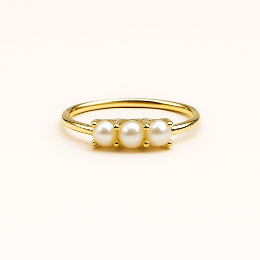 Triple Perla Oro Anillo