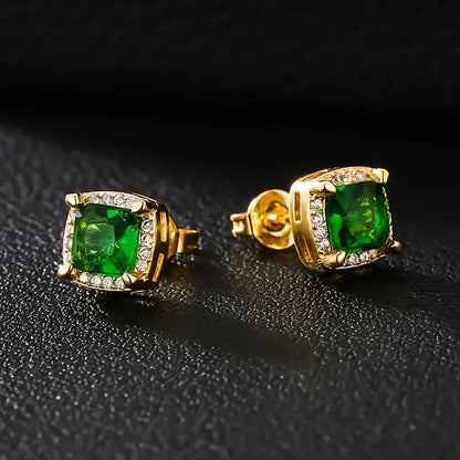 Oro Esmeralda Halo Aretes de Botón