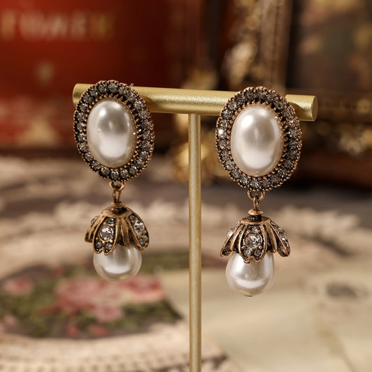 Vintage Perla Frame Aretes Colgantes