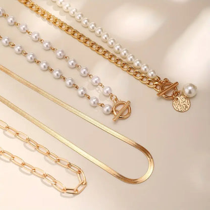 Vintage Perla & Oro Snake Chain Set de Collares | Oro