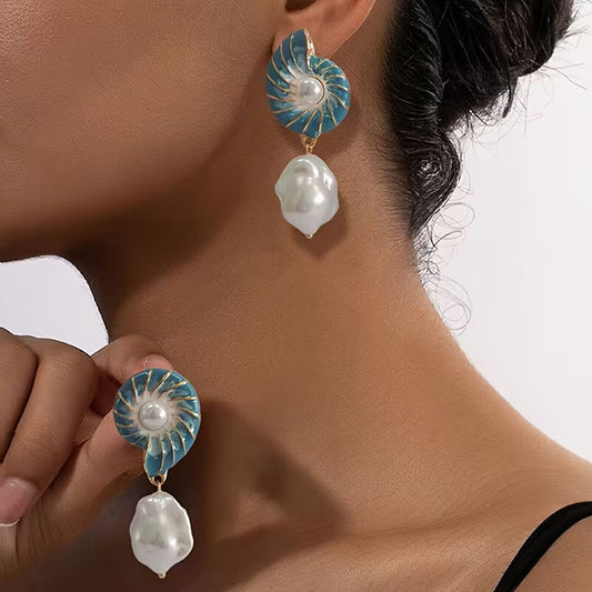 Seashell Aretes de Perlas