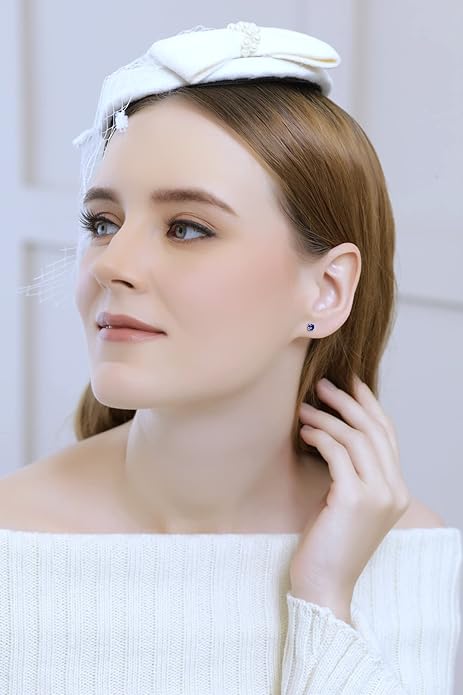 Classic Zafiro Aretes de Botón | Blanco Oro