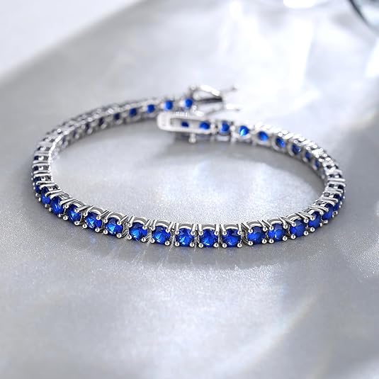 Zafiro Pulsera Tenis | Blanco Oro
