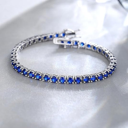 Zafiro Pulsera Tenis | Blanco Oro