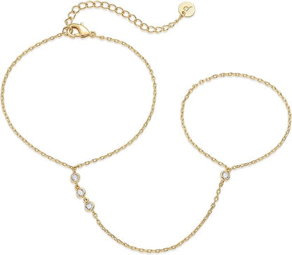 Beaded Handchain Pulsera | Oro