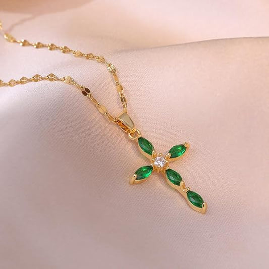 Oro Esmeralda Marquise Cross Collar
