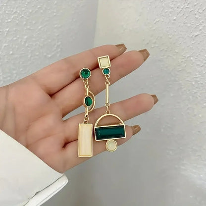 Oro Esmeralda Geometric Aretes Colgantes