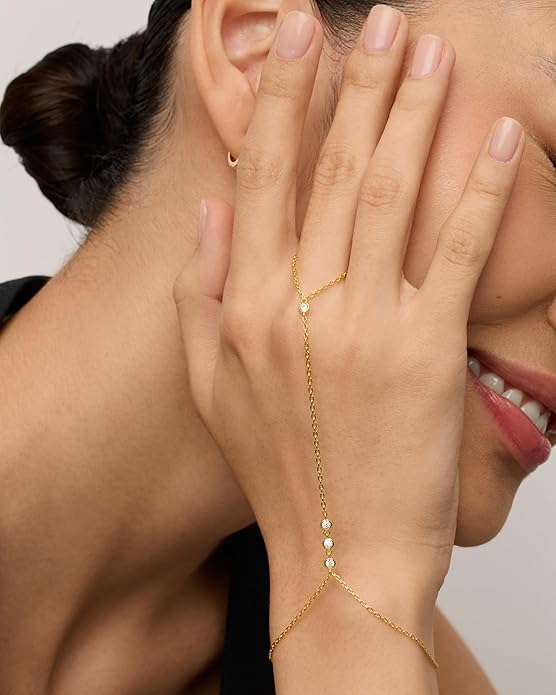 Beaded Handchain Pulsera | Oro