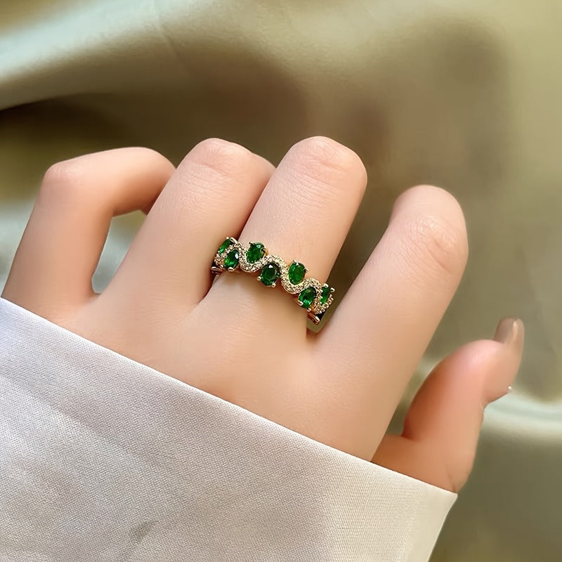 Calira Sparkling Esmeralda Open Anillo | Oro