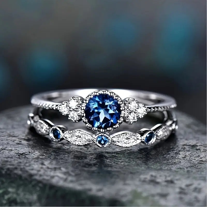 Plata Zafiro Halo Anillo
