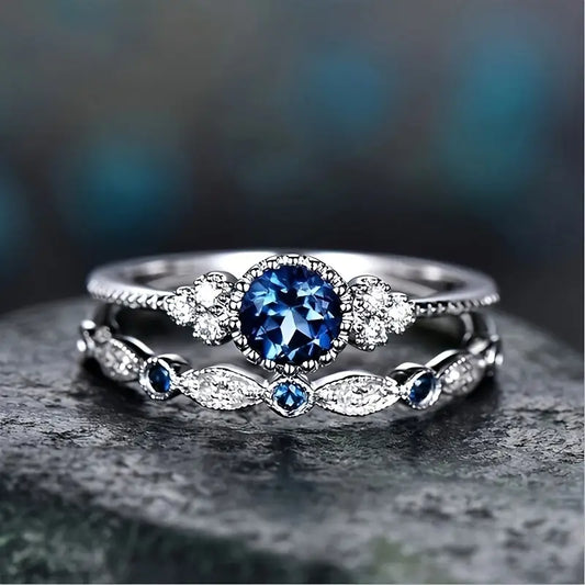 Plata Zafiro Halo Anillo