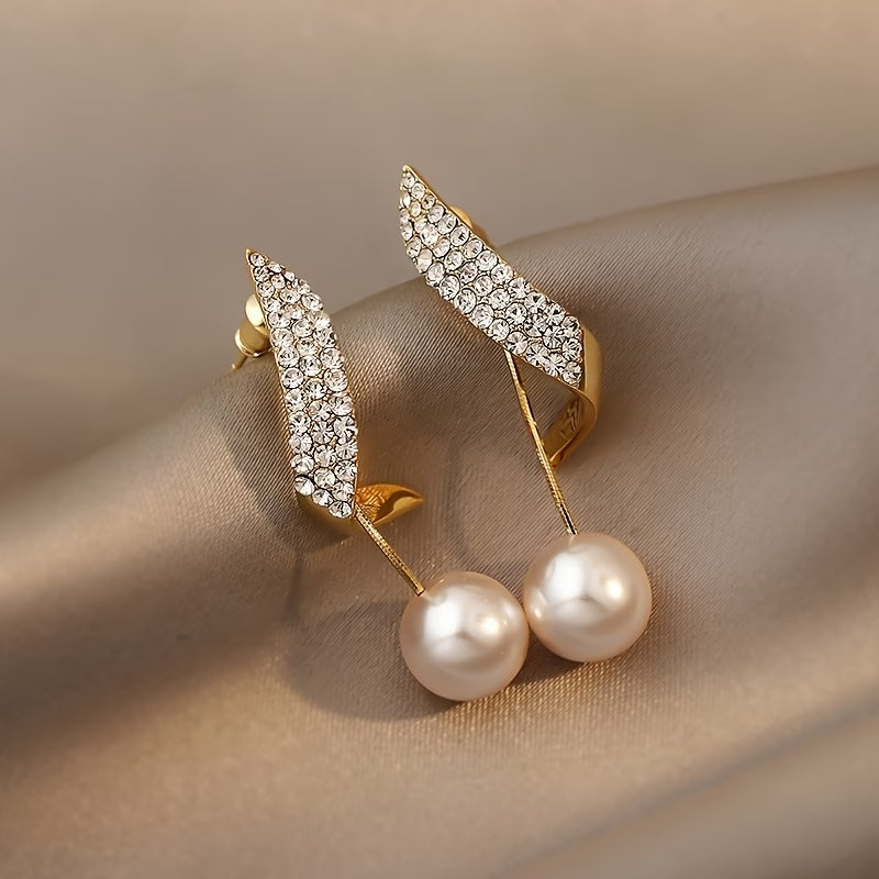 Cristal Pluma Aretes de Perlas