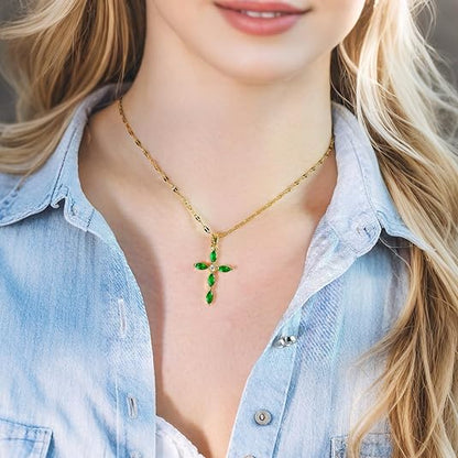 Oro Esmeralda Marquise Cross Collar