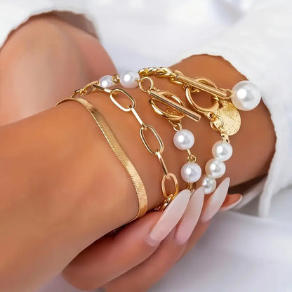 Premium Layered Pulsera de Perlas Set