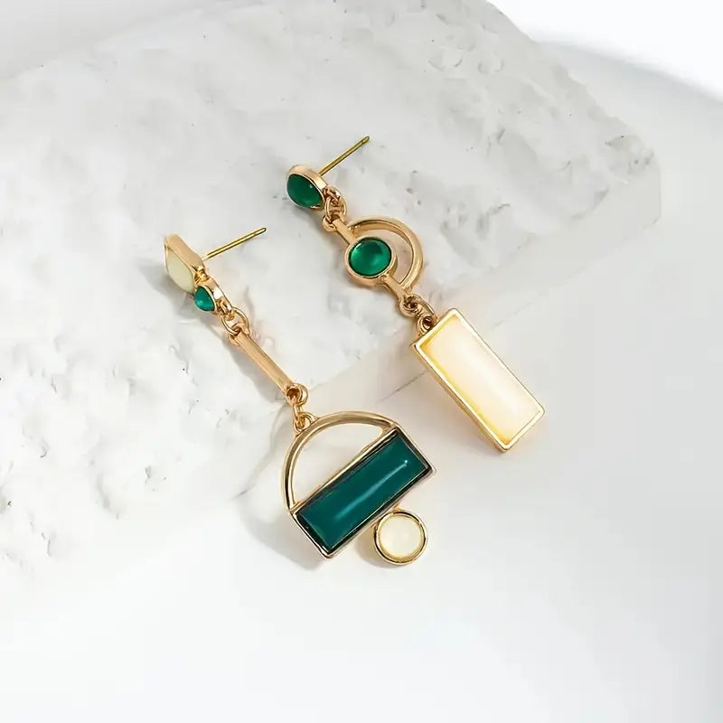 Oro Esmeralda Geometric Aretes Colgantes