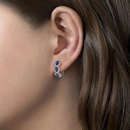 Plata Zafiro Halo Aretes de Aro