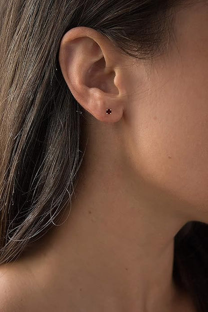 Rubí Round Aretes de Botón | Oro