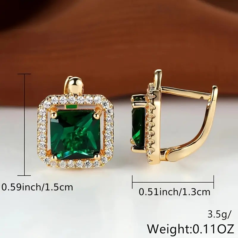 Golden Green Square Zirconia Aretes | Oro
