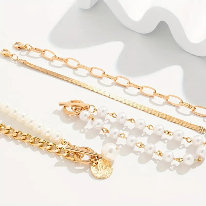 Premium Layered Pulsera de Perlas Set