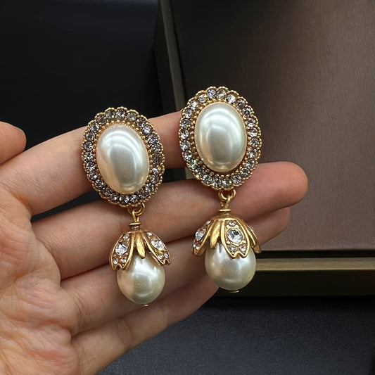 Vintage Perla Frame Aretes Colgantes