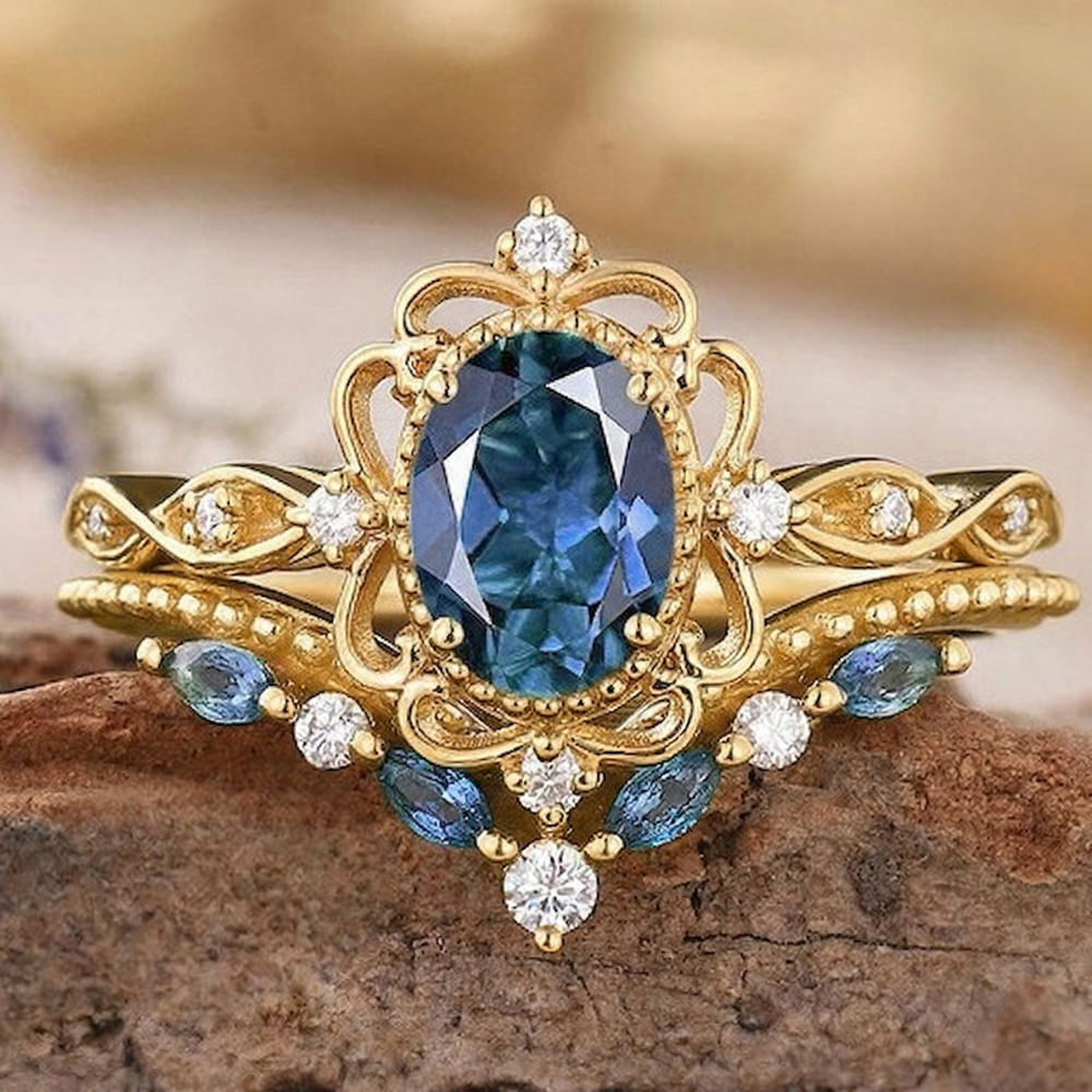 Azelia Zafiro Crown Set de Anillos | Oro