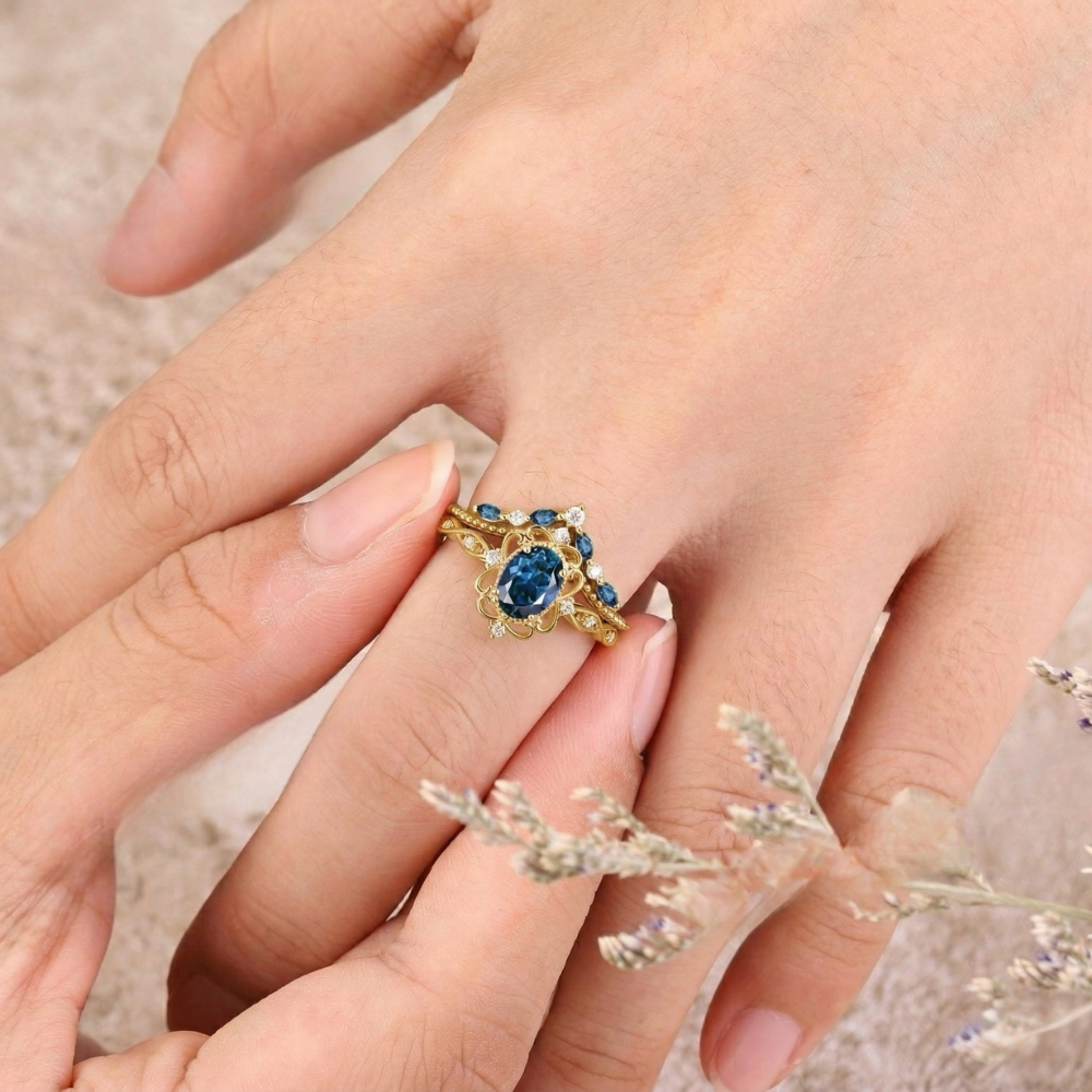 Azelia Zafiro Crown Set de Anillos | Oro