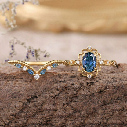 Azelia Zafiro Crown Set de Anillos | Oro