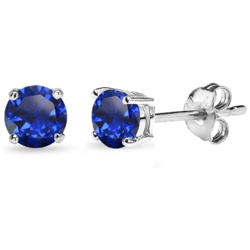 Classic Zafiro Aretes de Botón | Blanco Oro