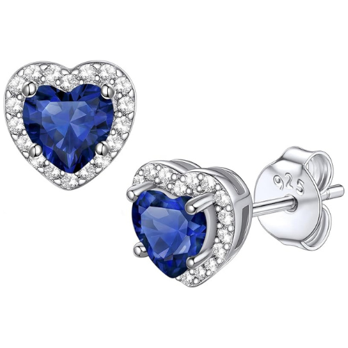 Zafiro Corazón Aretes de Botón Aretes | Blanco Oro