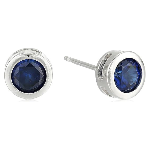 Zafiro Bezel Aretes de Botón | Blanco Oro