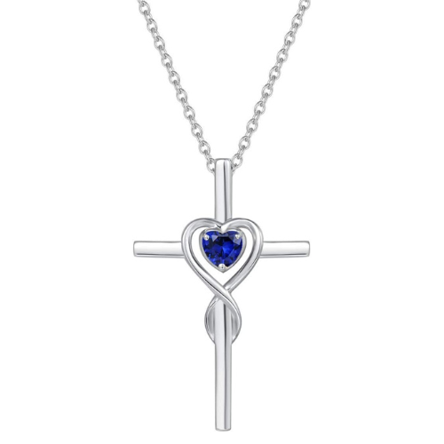 Zafiro Corazón Piedra Cross Collar | Blanco Oro