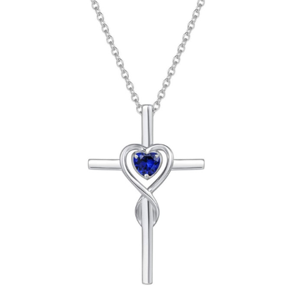 Zafiro Corazón Piedra Cross Collar | Blanco Oro
