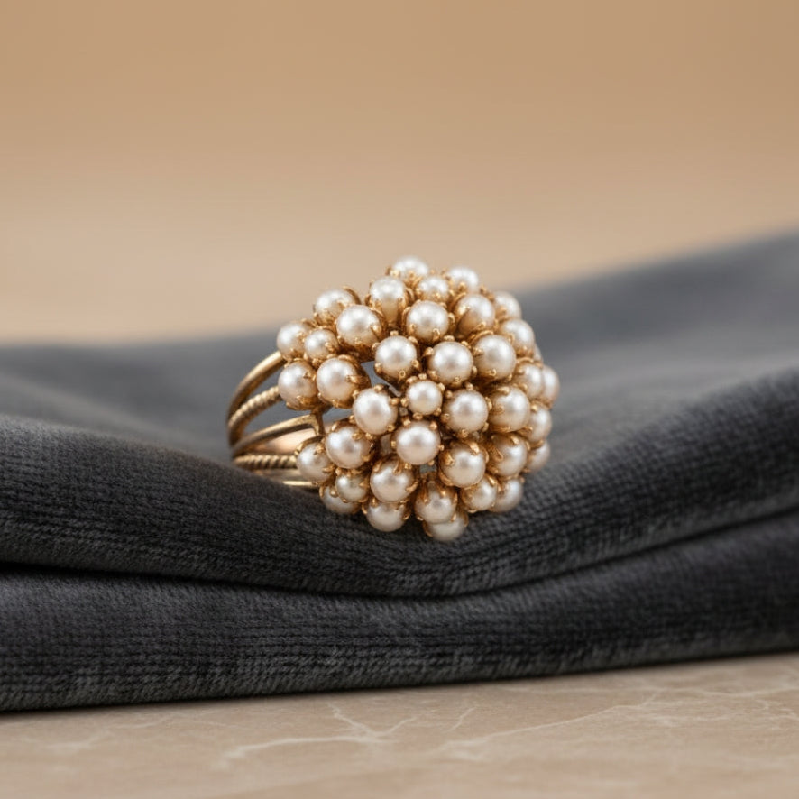 Elegant Inlaid Perla Oro Anillo