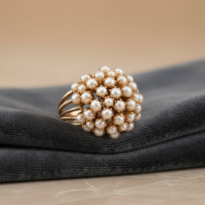 Elegant Inlaid Perla Oro Anillo