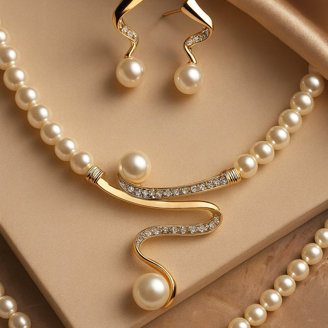 Elegant Natural Collar de Perlas Set