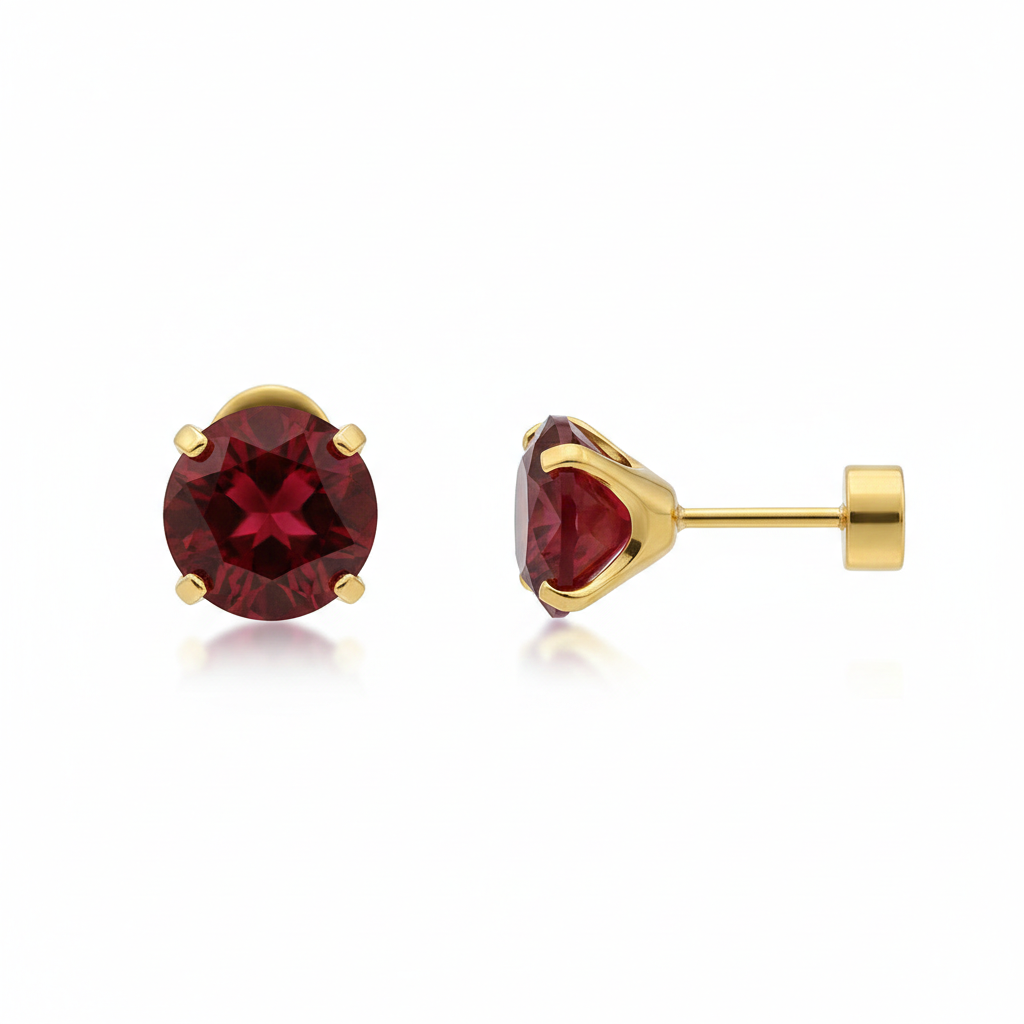 Rubí Round Aretes de Botón | Oro