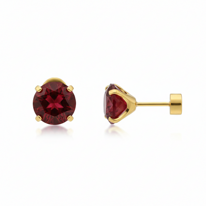Rubí Round Aretes de Botón | Oro