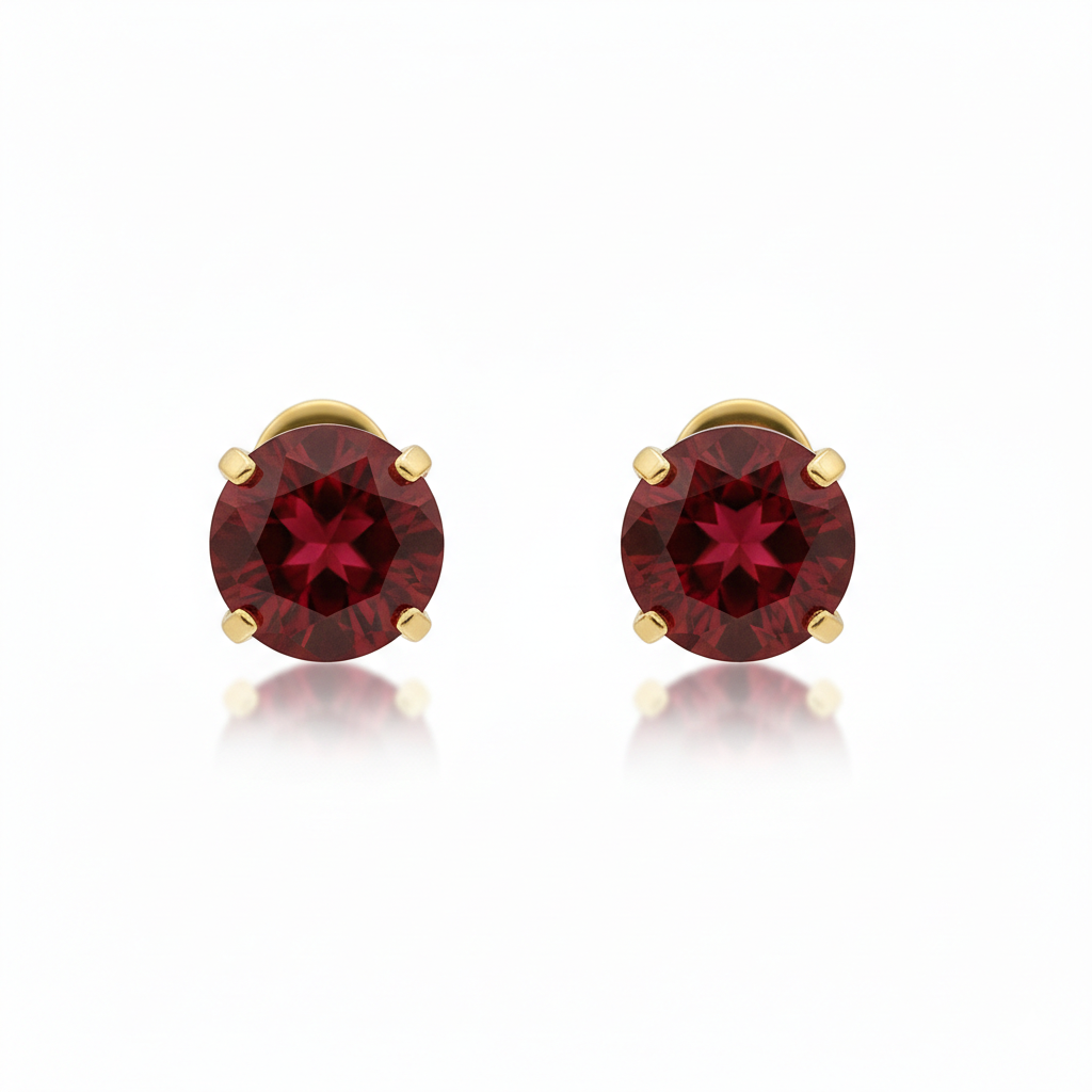 Rubí Round Aretes de Botón | Oro