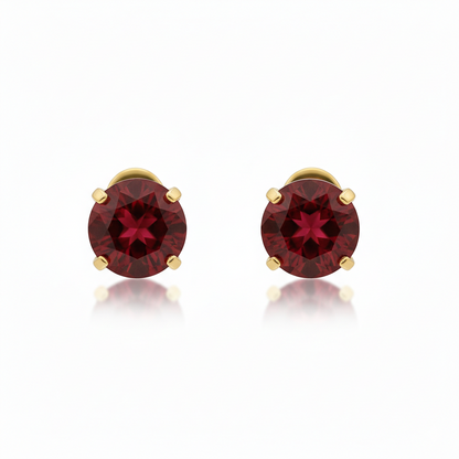 Rubí Round Aretes de Botón | Oro