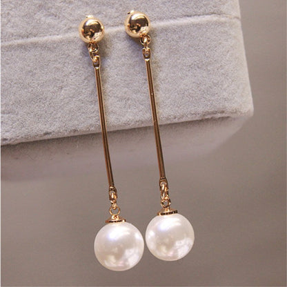 Oro Long Perla Aretes Colgantes